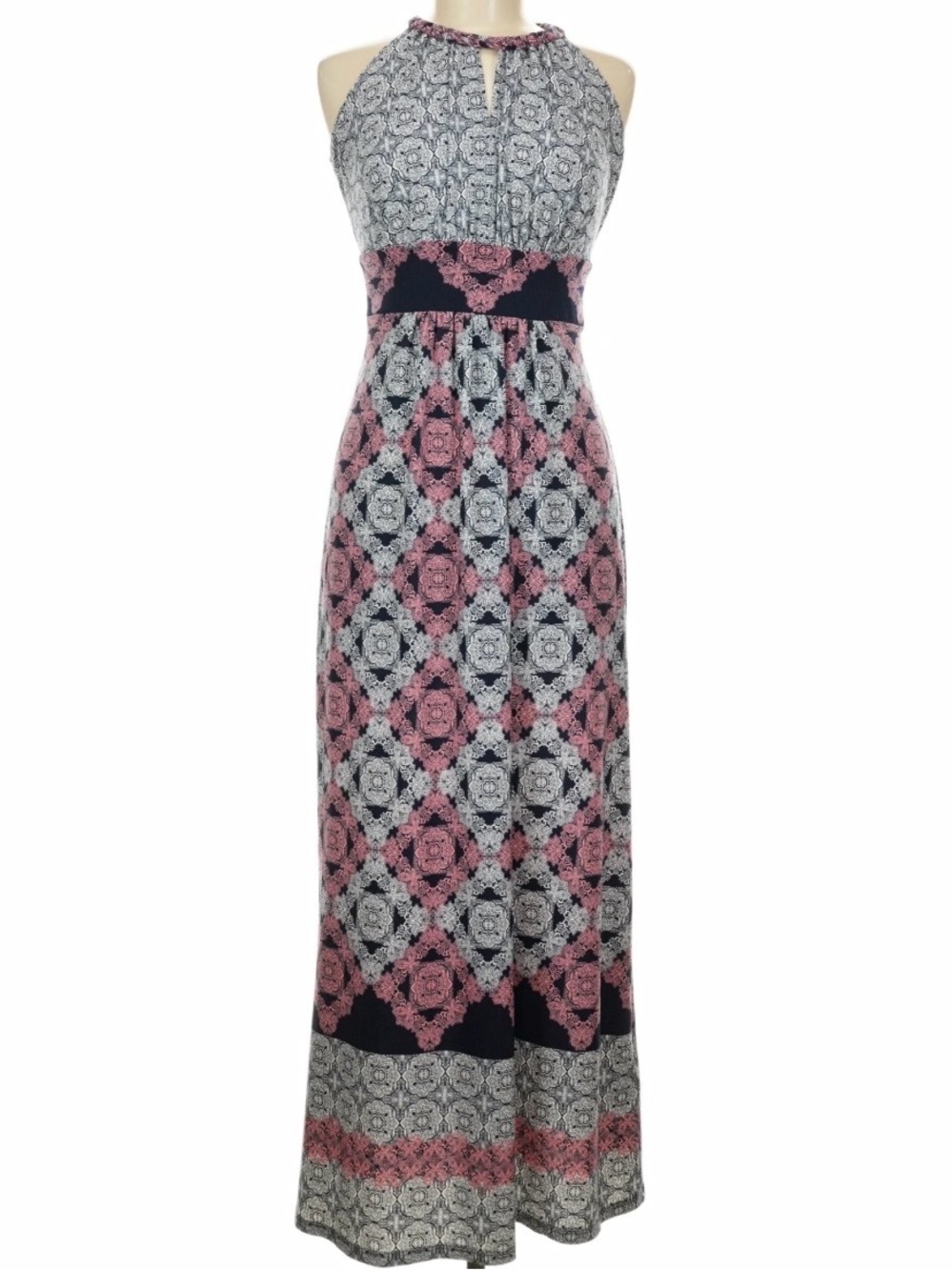 Navy and Pink Patterned Summer Maxi Dress (Wisp)